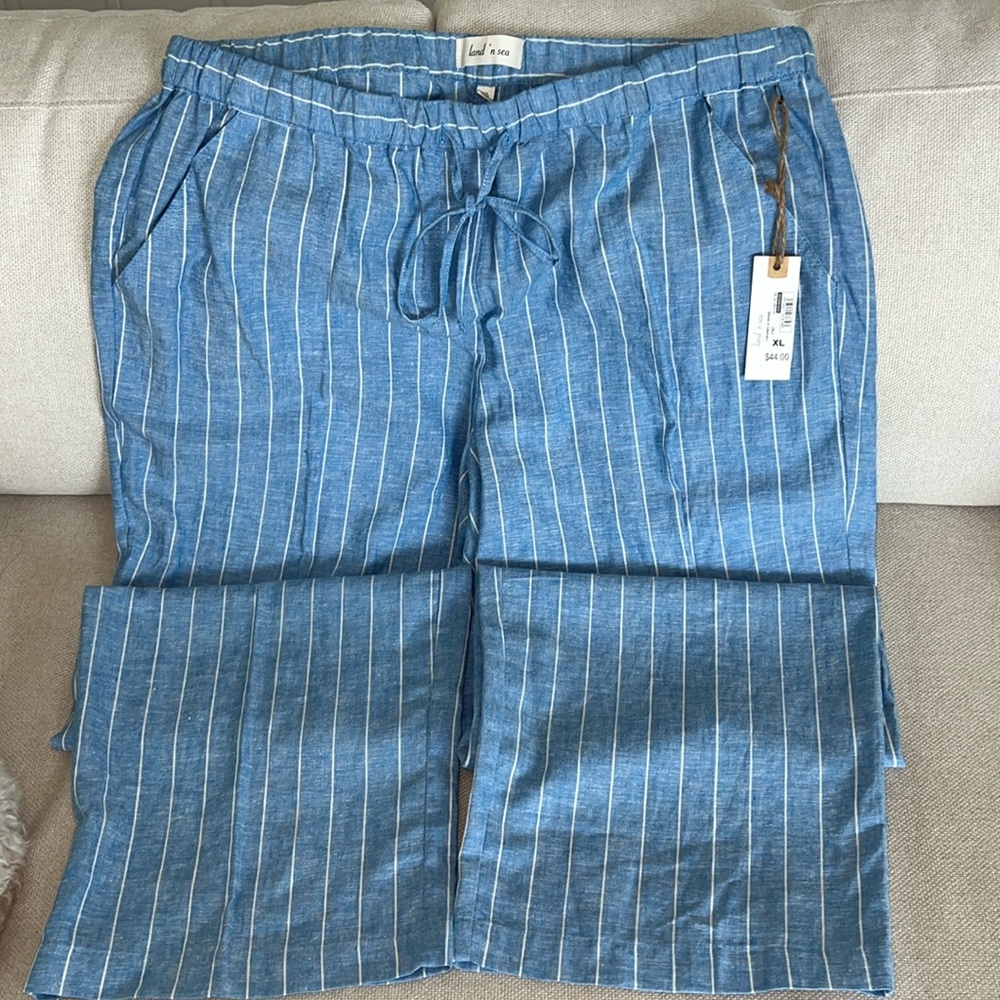 NWT Land ‘N Sea Woman’s Elastic Waist Draw String Linen/Rayon Pants Size XL